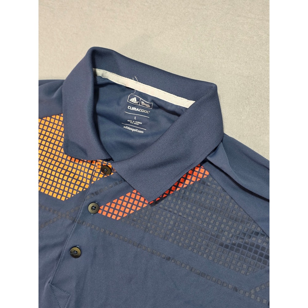 Adidas Golf Climacool Polo Shirt Mens Large Navy Blue Orange Geometric Grid L